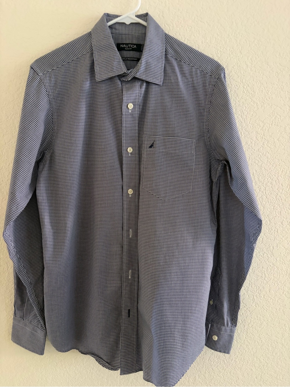 Nautica Men’s Navy and White Micro-Check Dress Shirt